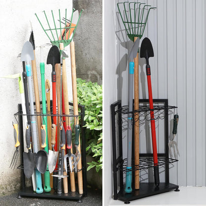 Garden Tool Organizer Heavy Duty,Yard Tool Tower Rack,Garage Storage Organization for Long Handle Tools,Rake,Brooms,Extra Hooks for Small Shovel,Shear.All Metal,Free Standing.