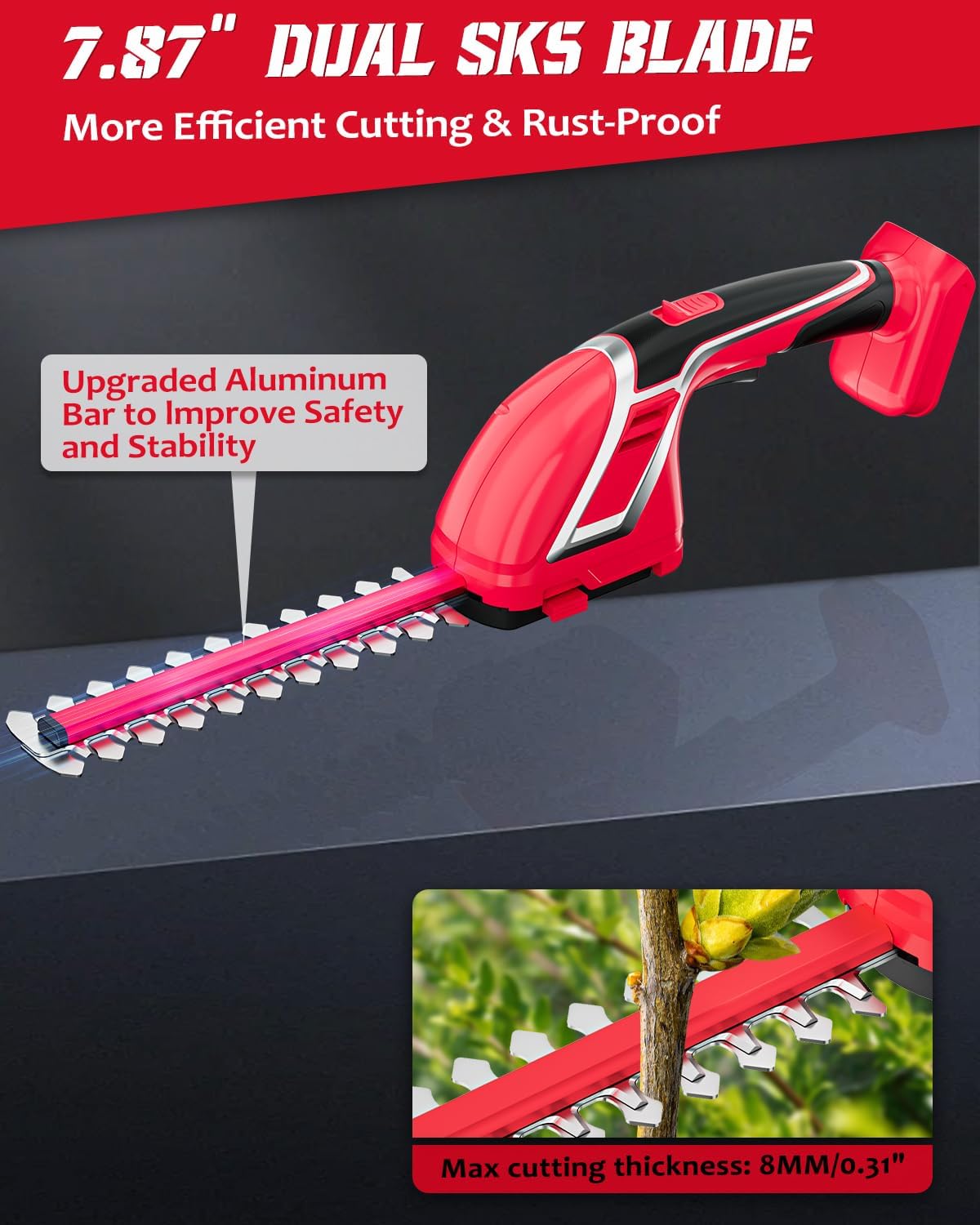 2-in-1 Hedge Trimmer Compatible for Milwaukee 18V, 7.9" & 4.7" Blades