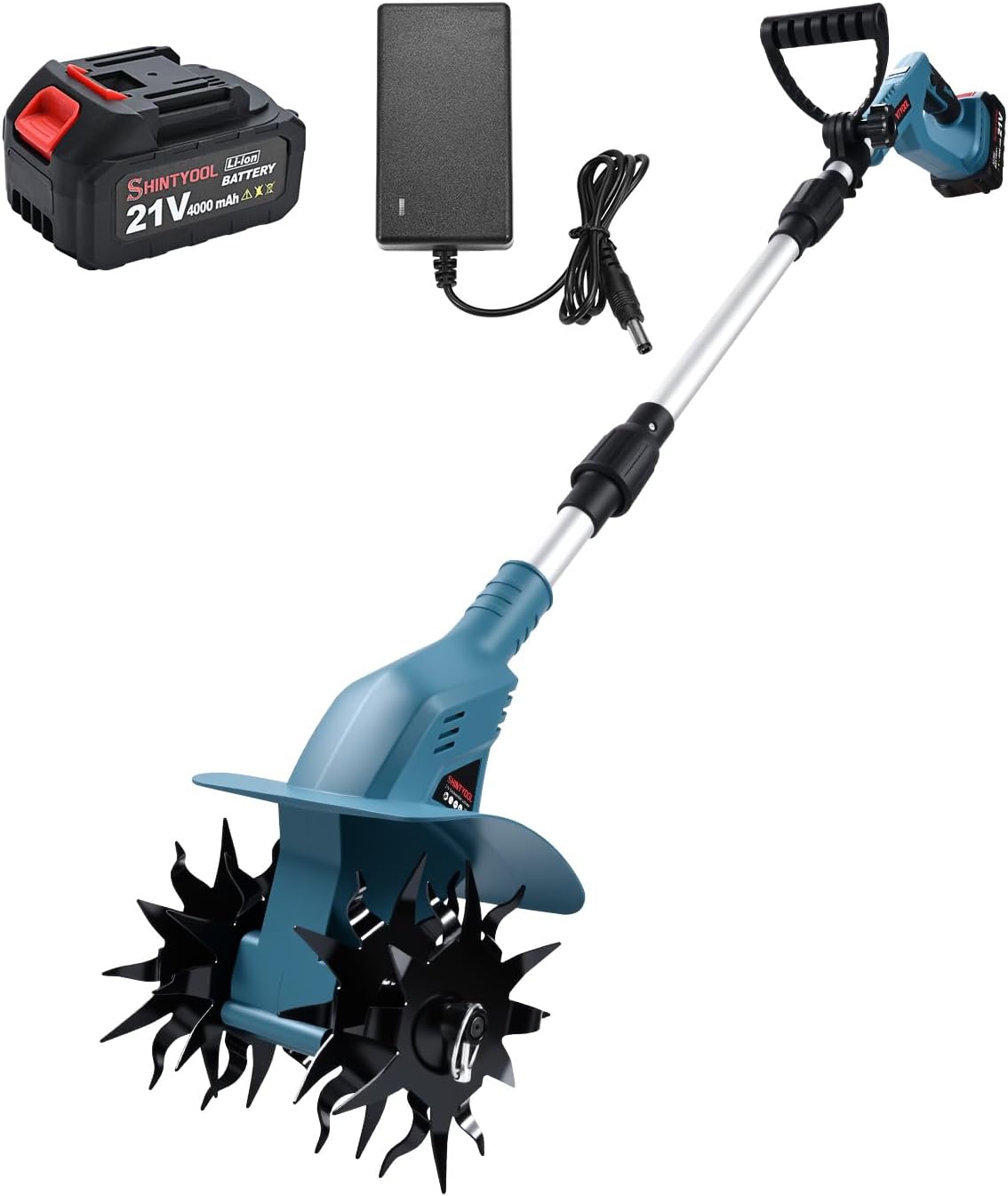 21v Cordless Tiller Cultivator with 4.0 Ah Battery and Charger