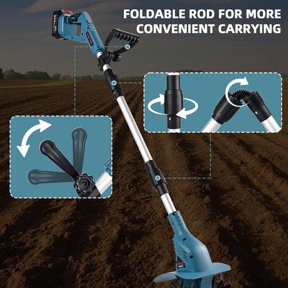 21v Cordless Tiller Cultivator with 4.0 Ah Battery and Charger