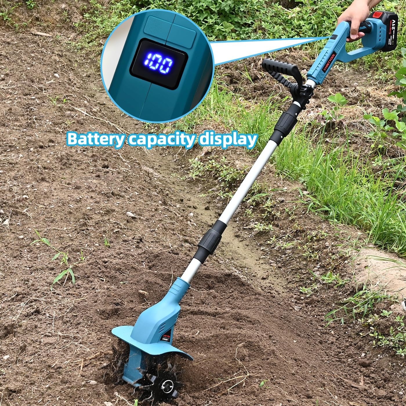 21v Cordless Tiller Cultivator with 4.0 Ah Battery and Charger