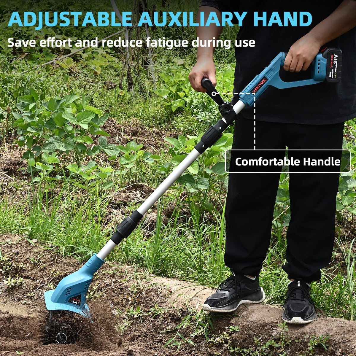 21v Cordless Tiller Cultivator with 4.0 Ah Battery and Charger