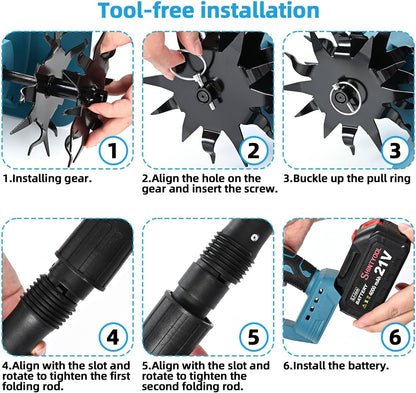 21v Cordless Tiller Cultivator with 4.0 Ah Battery and Charger