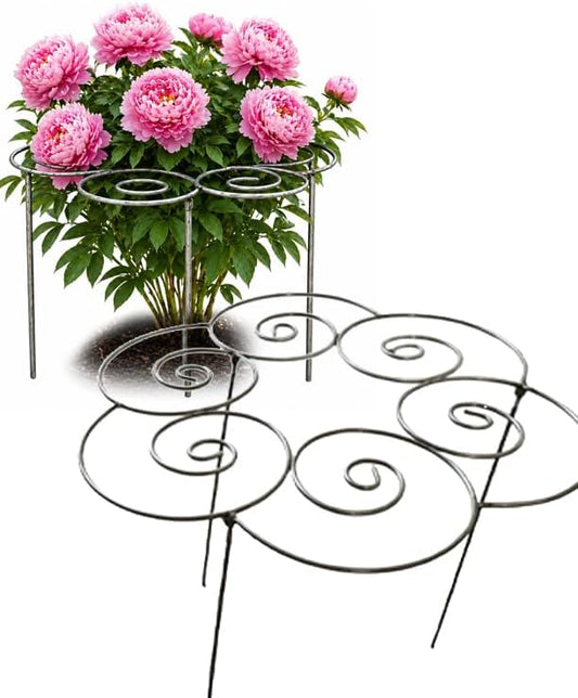 Metal Peony Plant Support Ring – Decorative Flower Support Cage for Garden, Heavy Duty Plant Stakes for Peonies, Roses & Tall Plants, Outdoor Garden Support (M)