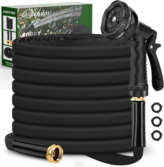 Garden Hose 100ft, 3/4GHT Non-Expanding Water Hose Lightweight, Flexible Garden Hose with 10 Function Nozzle, Kink-Free, Sturdy, High-Pressure, Abrasion Resistant Hoses for Yard, Garden