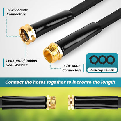 Garden Hose 100ft, 3/4GHT Non-Expanding Water Hose Lightweight, Flexible Garden Hose with 10 Function Nozzle, Kink-Free, Sturdy, High-Pressure, Abrasion Resistant Hoses for Yard, Garden