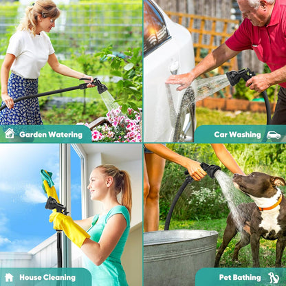 Garden Hose 100ft, 3/4GHT Non-Expanding Water Hose Lightweight, Flexible Garden Hose with 10 Function Nozzle, Kink-Free, Sturdy, High-Pressure, Abrasion Resistant Hoses for Yard, Garden