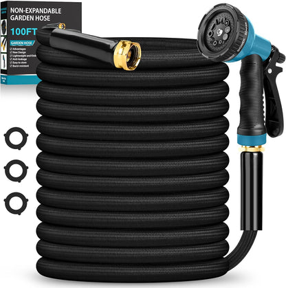 Garden Hose 100ft, 3/4GHT Non-Expanding Water Hose Lightweight, Flexible Garden Hose with 10 Function Nozzle, Kink-Free, Sturdy, High-Pressure, Abrasion Resistant Hoses for Yard, Garden