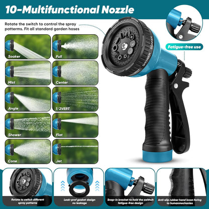 Garden Hose 100ft, 3/4GHT Non-Expanding Water Hose Lightweight, Flexible Garden Hose with 10 Function Nozzle, Kink-Free, Sturdy, High-Pressure, Abrasion Resistant Hoses for Yard, Garden