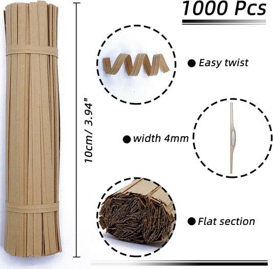1000 Pcs Twist Ties for Craft, 4 Inch Kraft Paper Twist Ties Reusable, Metallic Twist Ties Bread Ties for Treat Bags, Cake Pop, Cable, Garden Plants, Party Favors