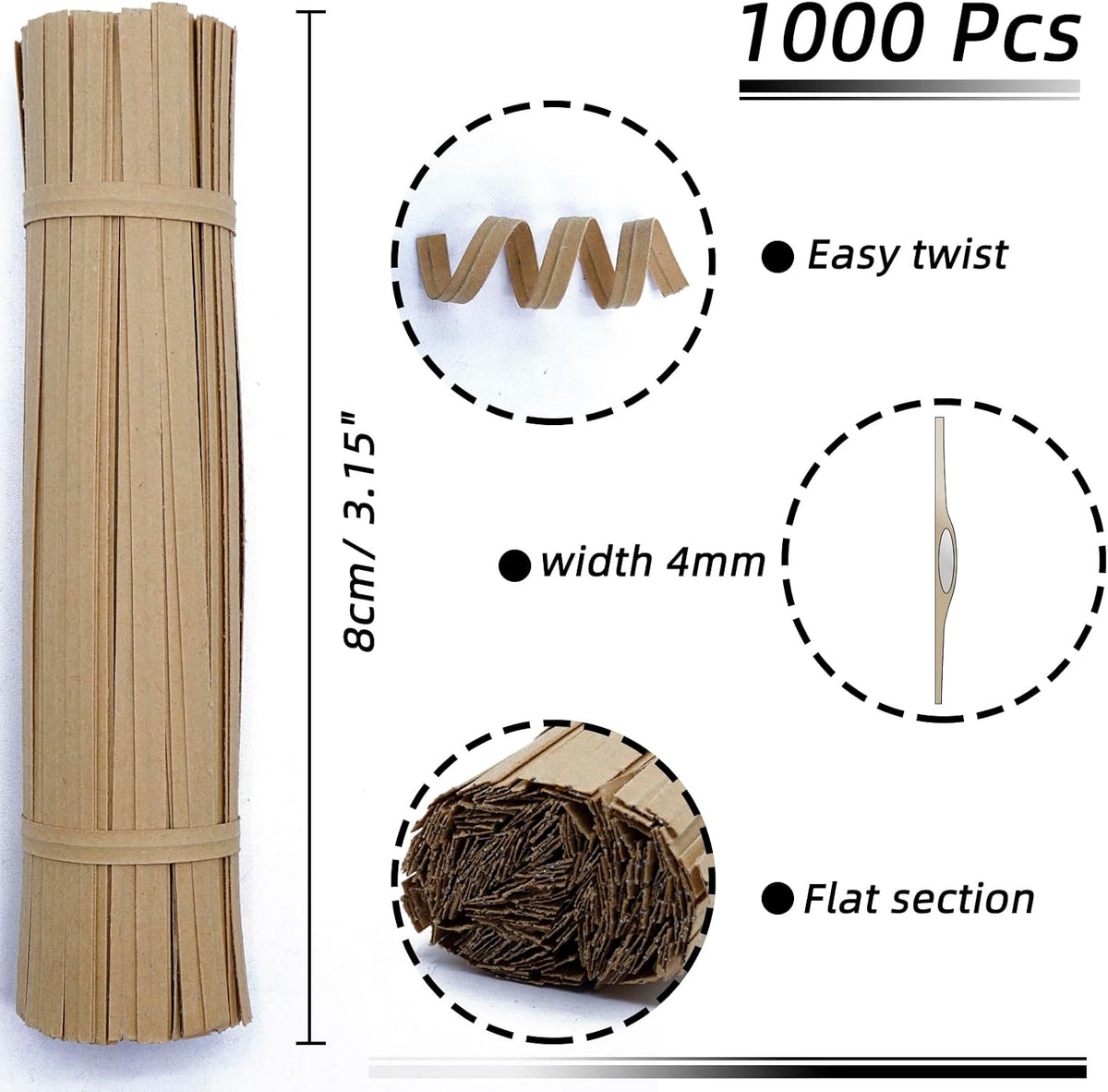 1000 Pcs Twist Ties for Craft, 4 Inch Kraft Paper Twist Ties Reusable, Metallic Twist Ties Bread Ties for Treat Bags, Cake Pop, Cable, Garden Plants, Party Favors