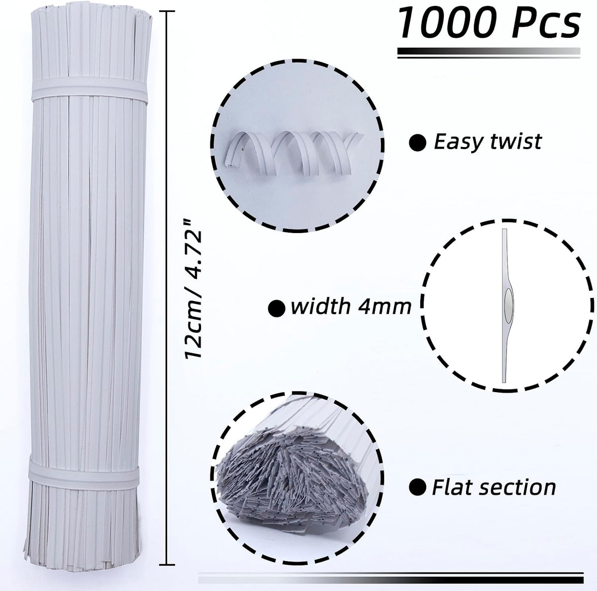 1000 Pcs Twist Ties for Craft, 4 Inch Kraft Paper Twist Ties Reusable, Metallic Twist Ties Bread Ties for Treat Bags, Cake Pop, Cable, Garden Plants, Party Favors