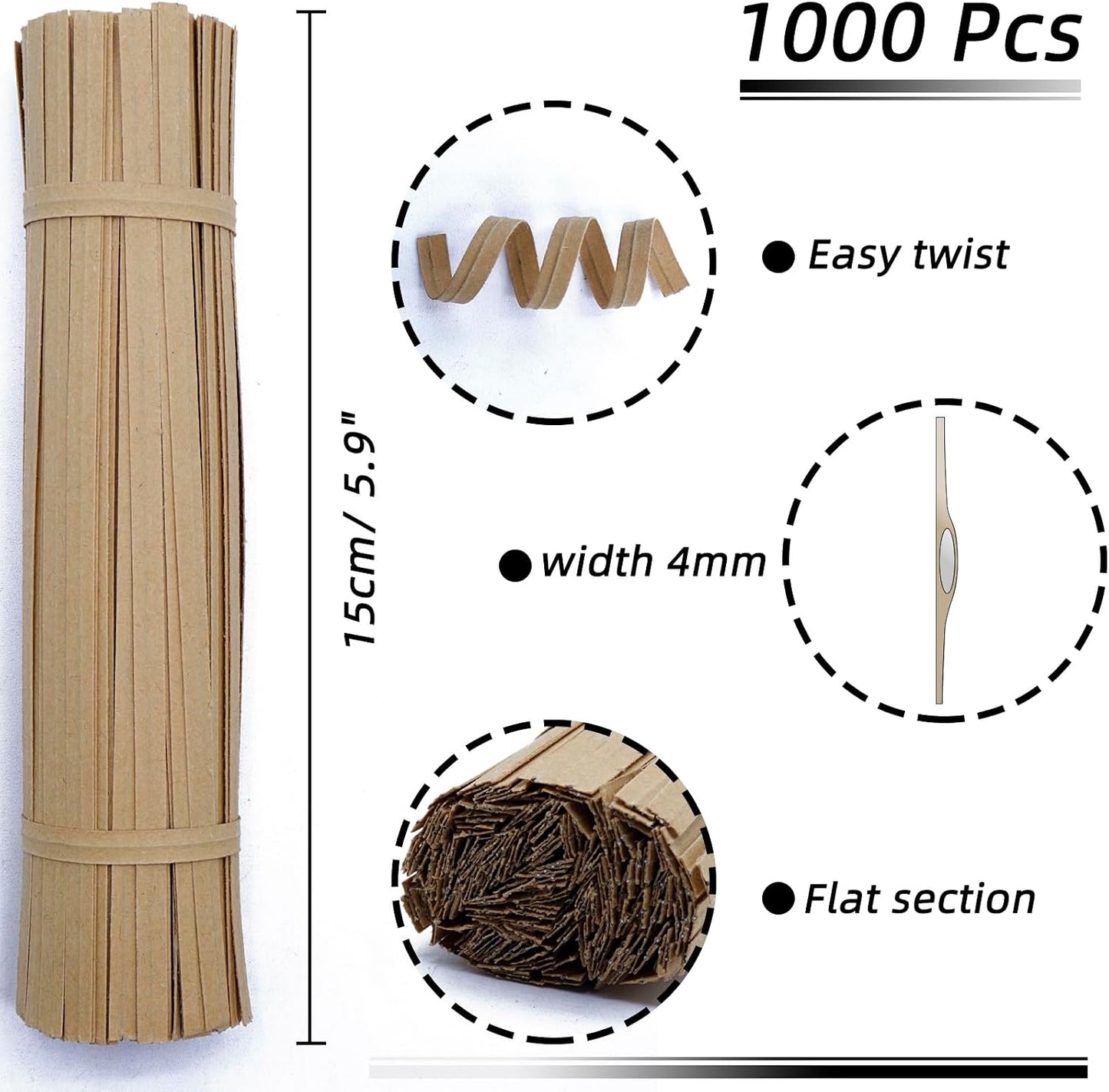 1000 Pcs Twist Ties for Craft, 4 Inch Kraft Paper Twist Ties Reusable, Metallic Twist Ties Bread Ties for Treat Bags, Cake Pop, Cable, Garden Plants, Party Favors