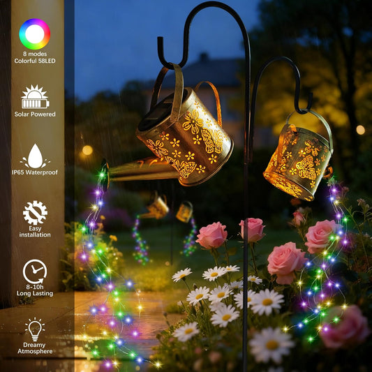 2PC Solar Watering Can Lights Colors 58 LED Garden Gifts for Mom Women