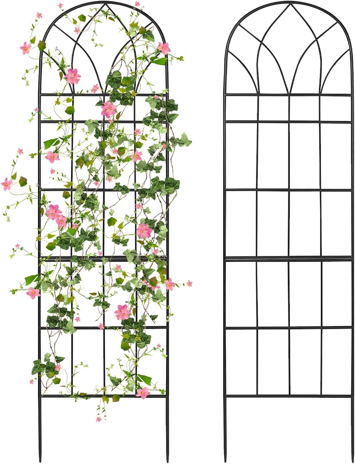 62"x15" Metal Garden Trellis, Black, Durable Powder-Coated, 2 Pack