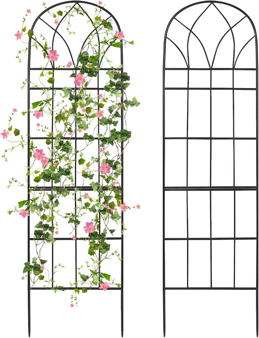 62"x15" Metal Garden Trellis, Black, Durable Powder-Coated, 2 Pack