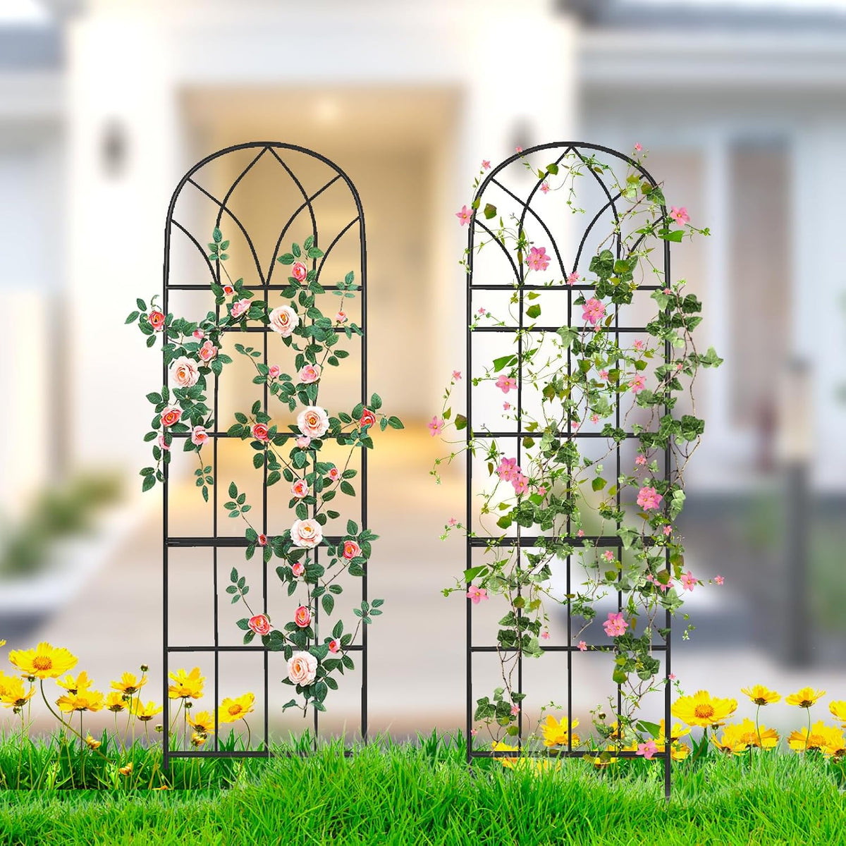 62"x15" Metal Garden Trellis, Black, Durable Powder-Coated, 2 Pack