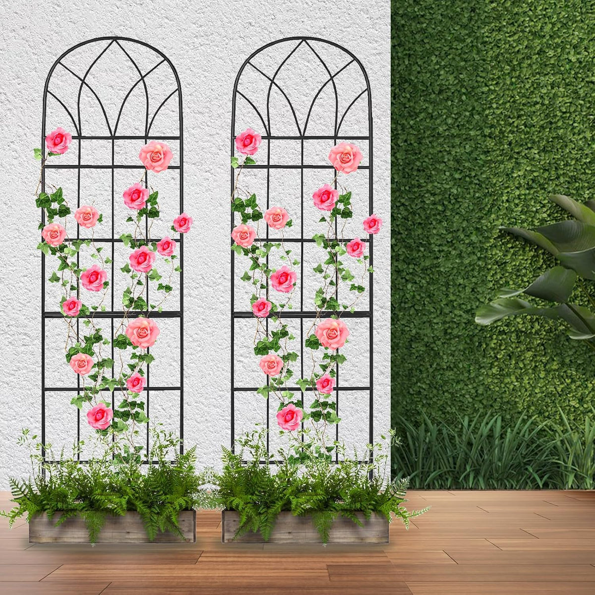 62"x15" Metal Garden Trellis, Black, Durable Powder-Coated, 2 Pack