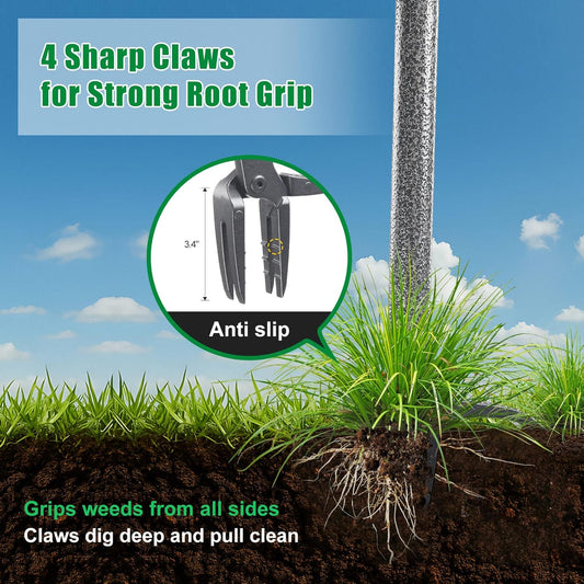 Weed Puller Tool, Stand Up Manual Weeder, Heavy Duty Garden Weeding Tool with 60 inch Long Handle,4 Claw Steel Head, Uprooting Dandelion Removal Gardening Tools for Lawn Grass Grabber