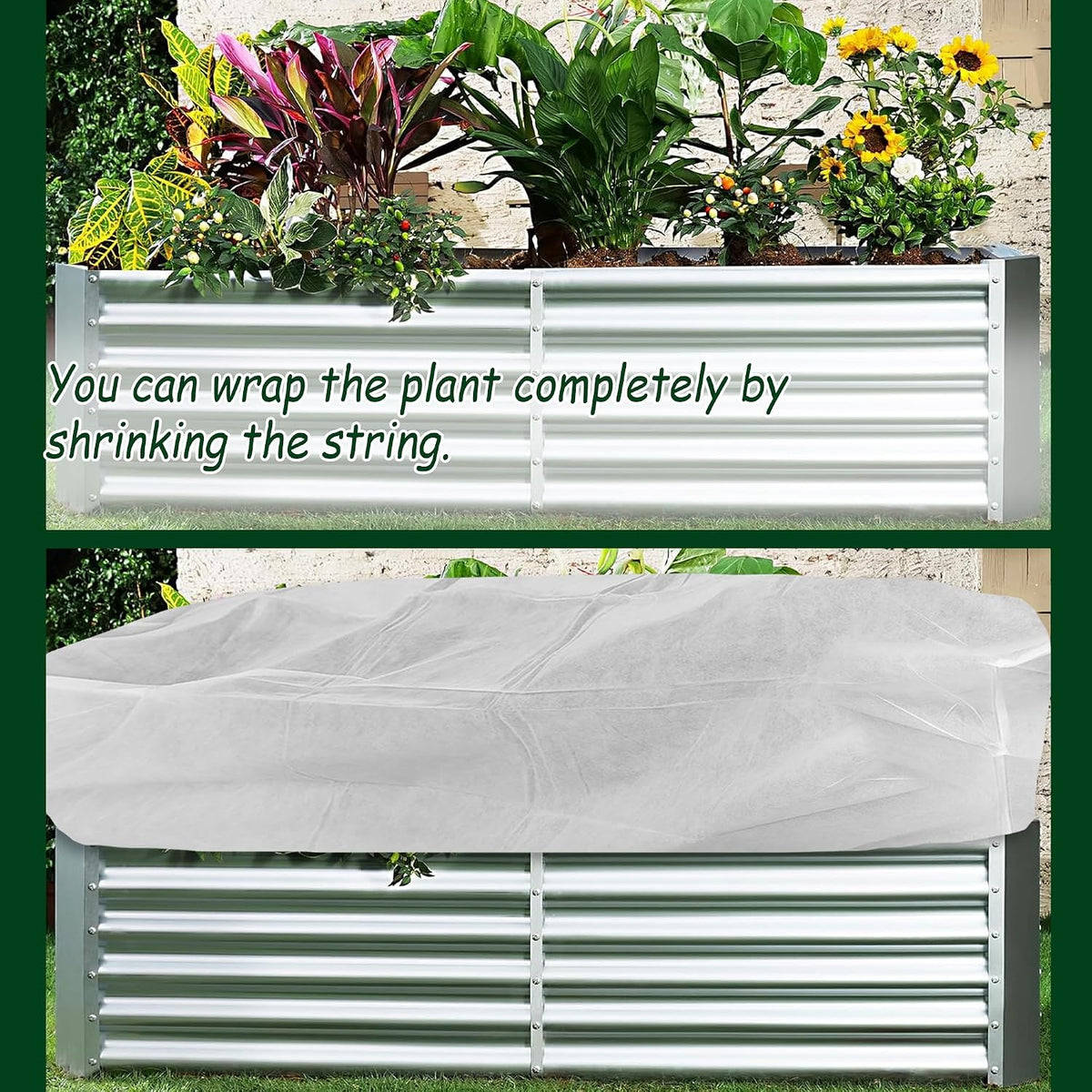 Rectangular Plant Cover Frost Big Size for 4×3×1FT Non Woven Fabric Garden Bed Cover with Zip Drawstring for Winter Cover Protection，Raised Beds Protect Plant Vegetable from Winter Frost