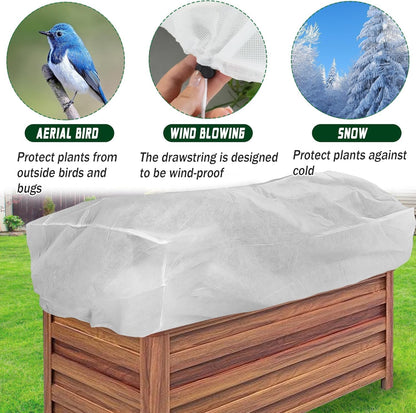 Rectangular Plant Cover Frost Big Size for 4×3×1FT Non Woven Fabric Garden Bed Cover with Zip Drawstring for Winter Cover Protection，Raised Beds Protect Plant Vegetable from Winter Frost