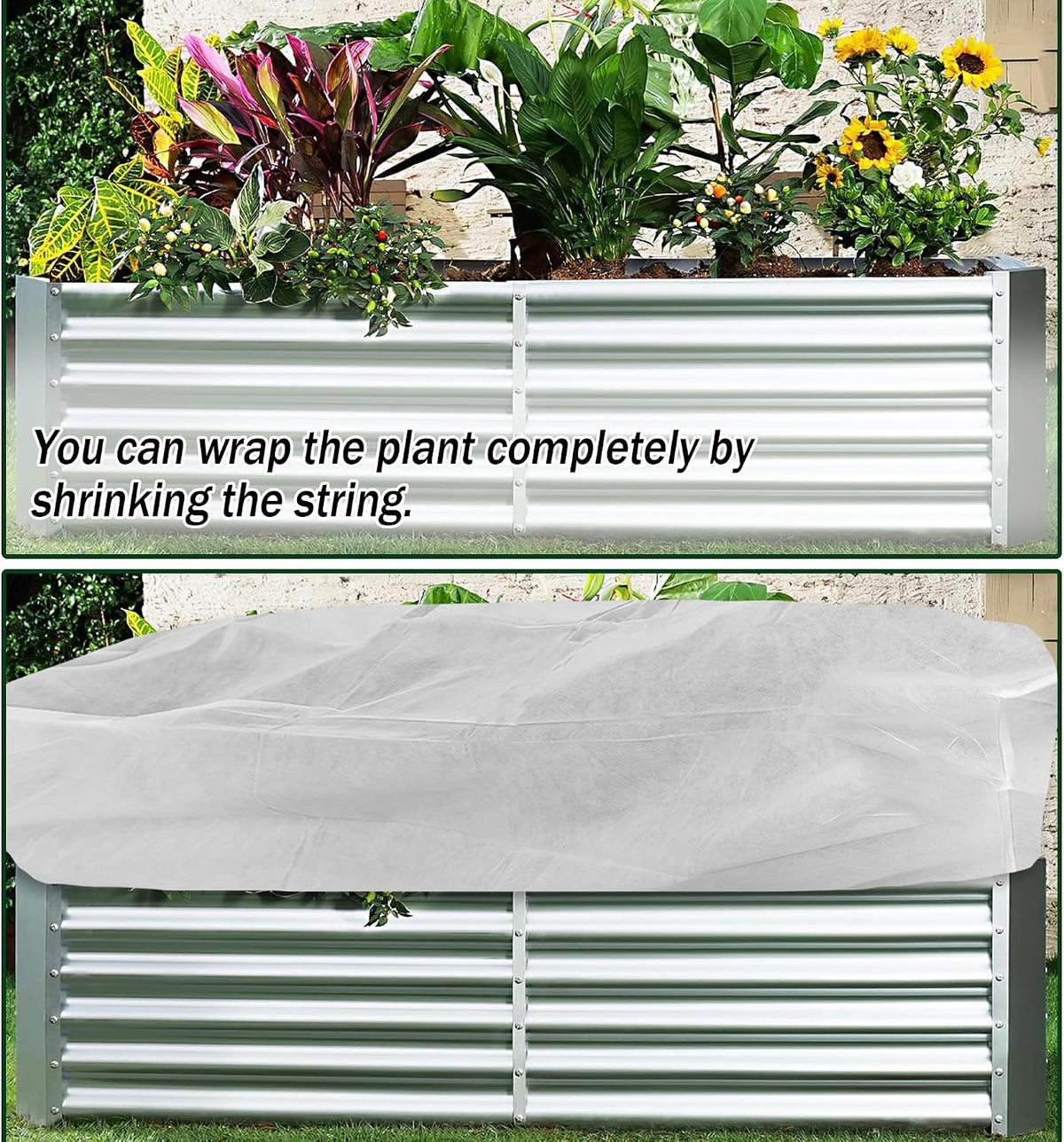 Rectangular Plant Cover Frost Big Size for 4×3×1FT Non Woven Fabric Garden Bed Cover with Zip Drawstring for Winter Cover Protection，Raised Beds Protect Plant Vegetable from Winter Frost