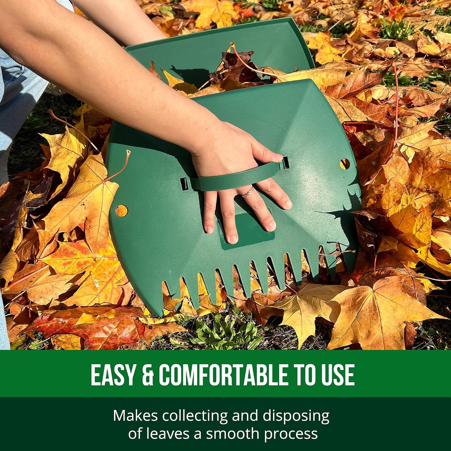Leaf Scoops Hand Rakes, Large Leaf Grabbers for Yard Work and Garden Use, Clear and Collect Garden Rake, Leaf Scooper and Claws for Leaves, Lawn Debris, and Trash Cleanup, Green