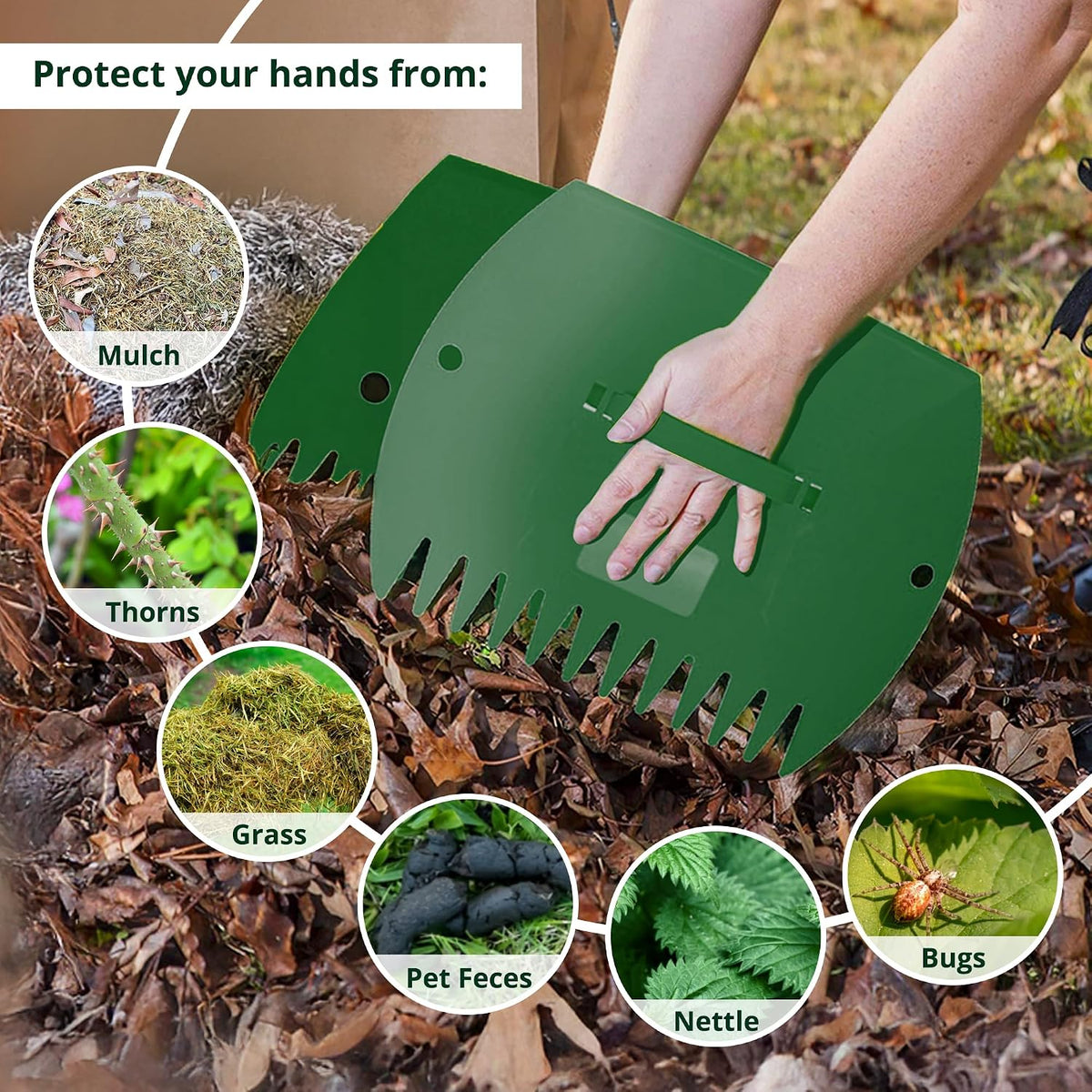 Leaf Scoops Hand Rakes, Large Leaf Grabbers for Yard Work and Garden Use, Clear and Collect Garden Rake, Leaf Scooper and Claws for Leaves, Lawn Debris, and Trash Cleanup, Green