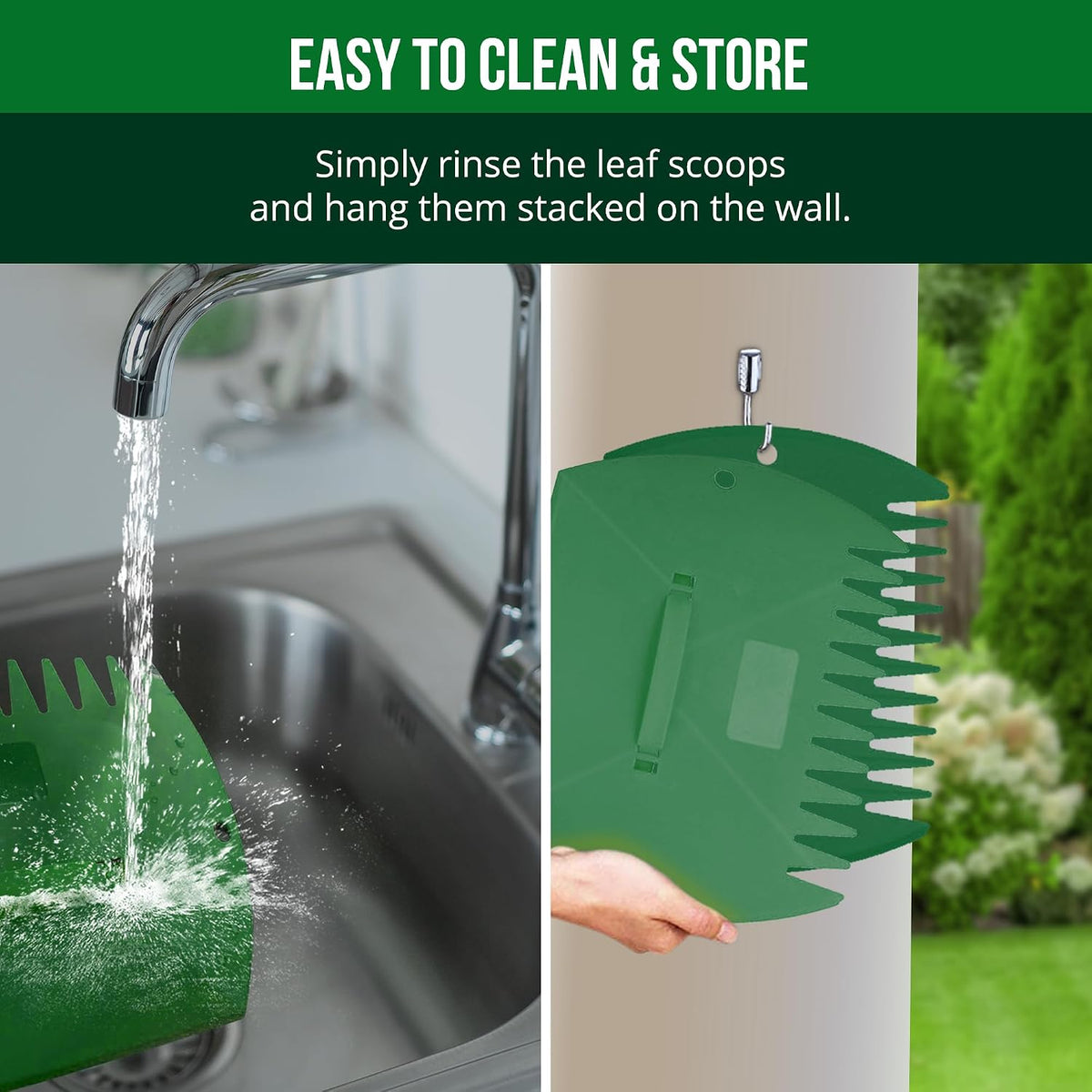 Leaf Scoops Hand Rakes, Large Leaf Grabbers for Yard Work and Garden Use, Clear and Collect Garden Rake, Leaf Scooper and Claws for Leaves, Lawn Debris, and Trash Cleanup, Green