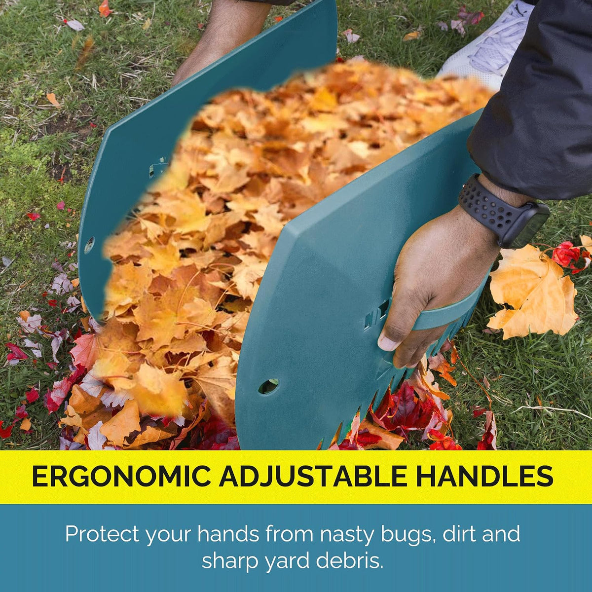 Leaf Scoops Hand Rakes, Large Leaf Grabbers for Yard Work and Garden Use, Clear and Collect Garden Rake, Leaf Scooper and Claws for Leaves, Lawn Debris, and Trash Cleanup, Green