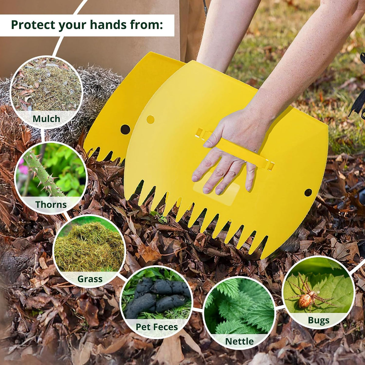 Leaf Scoops Hand Rakes, Large Leaf Grabbers for Yard Work and Garden Use, Clear and Collect Garden Rake, Leaf Scooper and Claws for Leaves, Lawn Debris, and Trash Cleanup, Green
