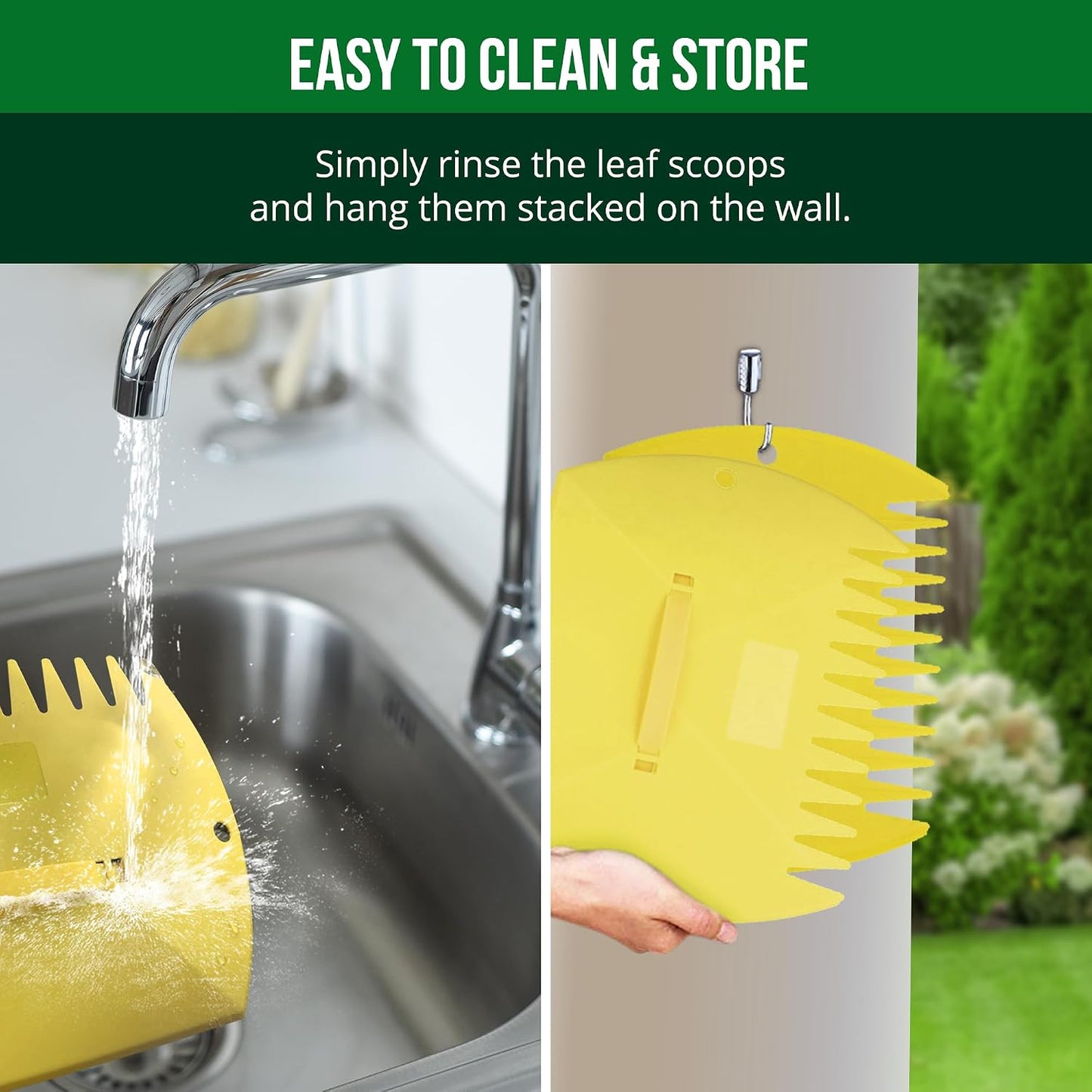 Leaf Scoops Hand Rakes, Large Leaf Grabbers for Yard Work and Garden Use, Clear and Collect Garden Rake, Leaf Scooper and Claws for Leaves, Lawn Debris, and Trash Cleanup, Green