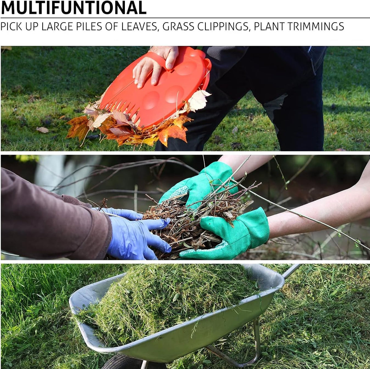 Leaf Scoops Hand Rakes, Large Leaf Grabbers for Yard Work and Garden Use, Clear and Collect Garden Rake, Leaf Scooper and Claws for Leaves, Lawn Debris, and Trash Cleanup, Green