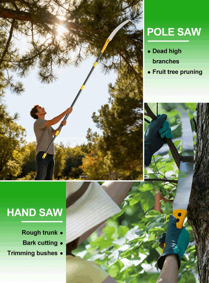 8.8FT Pole Saws for Tree Trimming: 2-in-1 Pole Saw With with Adjustable Length & Steel Blade Lightweight Manual Pruning Tool for Forestry Yard Garden Patio