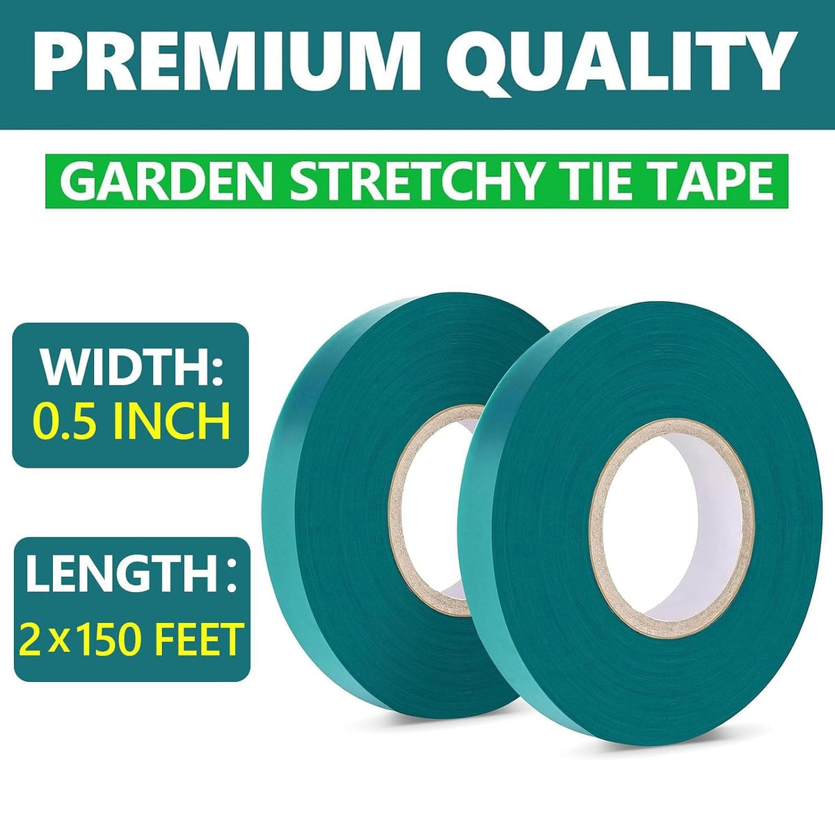 2 Pack x 150 ft Stretch Tie Tape Roll, 1/2" Garden Tie Tape, Thick Sturdy Plant Ribbon Garden Green Vinyl Stake Gardening Tools for Indoor Outdoor Patio Plant Use
