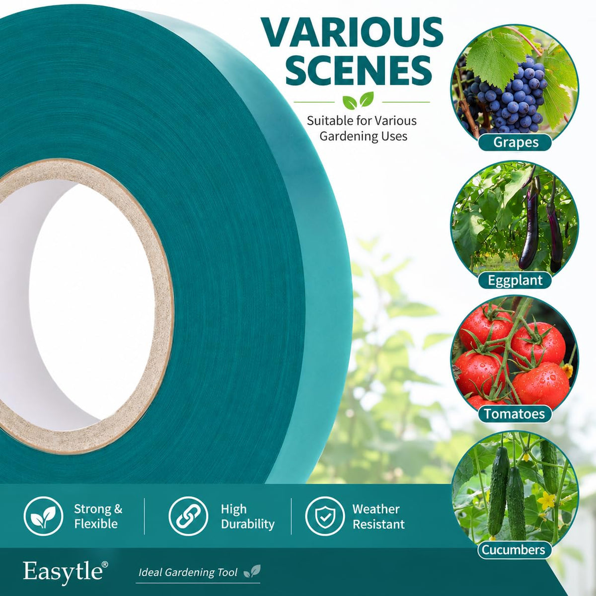 2 Pack x 150 ft Stretch Tie Tape Roll, 1/2" Garden Tie Tape, Thick Sturdy Plant Ribbon Garden Green Vinyl Stake Gardening Tools for Indoor Outdoor Patio Plant Use