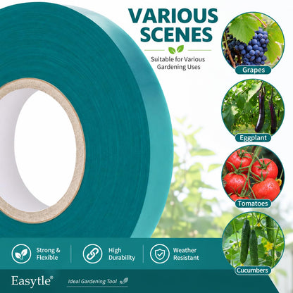 2 Pack x 150 ft Stretch Tie Tape Roll, 1/2" Garden Tie Tape, Thick Sturdy Plant Ribbon Garden Green Vinyl Stake Gardening Tools for Indoor Outdoor Patio Plant Use