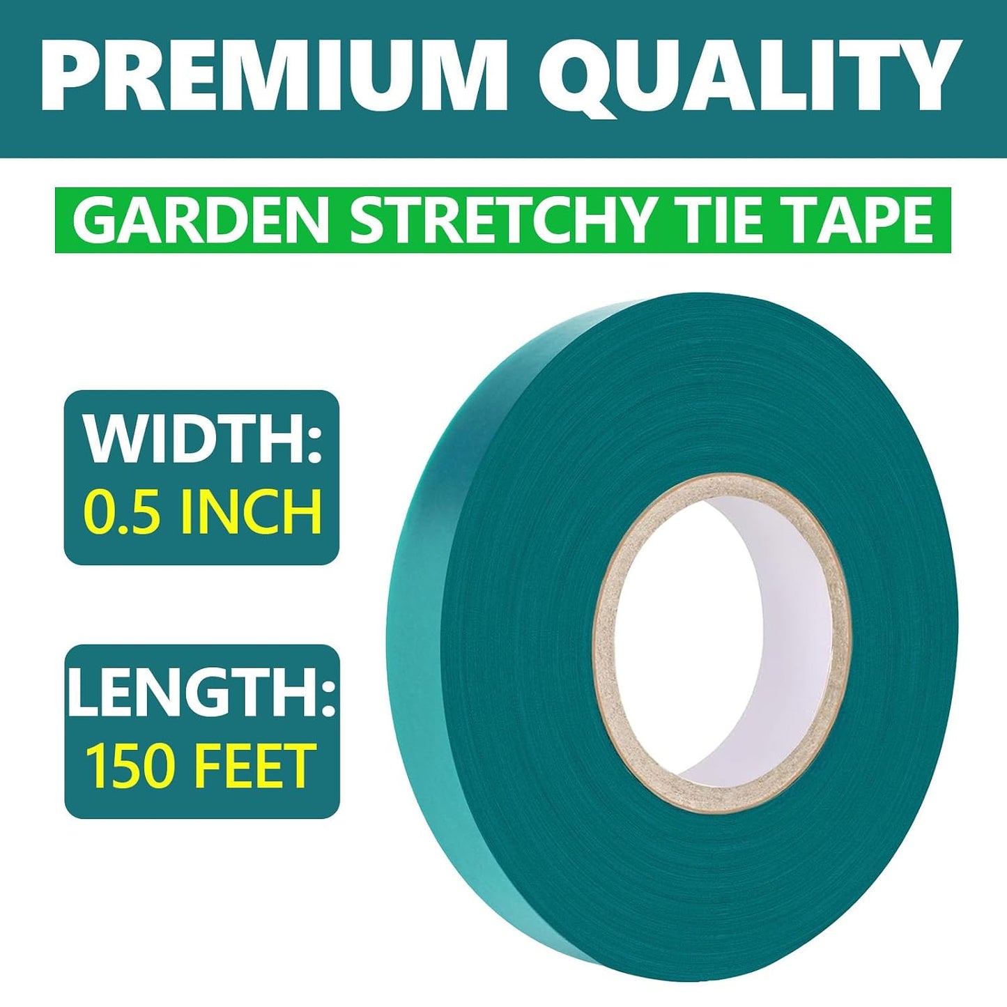 2 Pack x 150 ft Stretch Tie Tape Roll, 1/2" Garden Tie Tape, Thick Sturdy Plant Ribbon Garden Green Vinyl Stake Gardening Tools for Indoor Outdoor Patio Plant Use