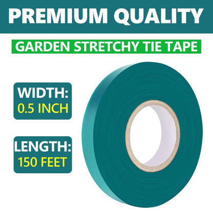 2 Pack x 150 ft Stretch Tie Tape Roll, 1/2" Garden Tie Tape, Thick Sturdy Plant Ribbon Garden Green Vinyl Stake Gardening Tools for Indoor Outdoor Patio Plant Use