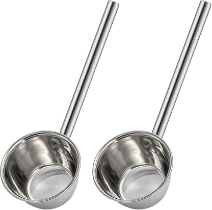 2 Pack Stainless Steel Water Ladle, 13.5" Metal Long Handle Water Dipper for Bath Rinse, Hair Washing Spoon Garden Watering Scoop for Bathroom Kitchen