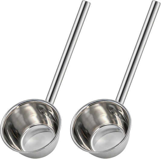 2 Pack Stainless Steel Water Ladle, 13.5" Metal Long Handle Water Dipper for Bath Rinse, Hair Washing Spoon Garden Watering Scoop for Bathroom Kitchen