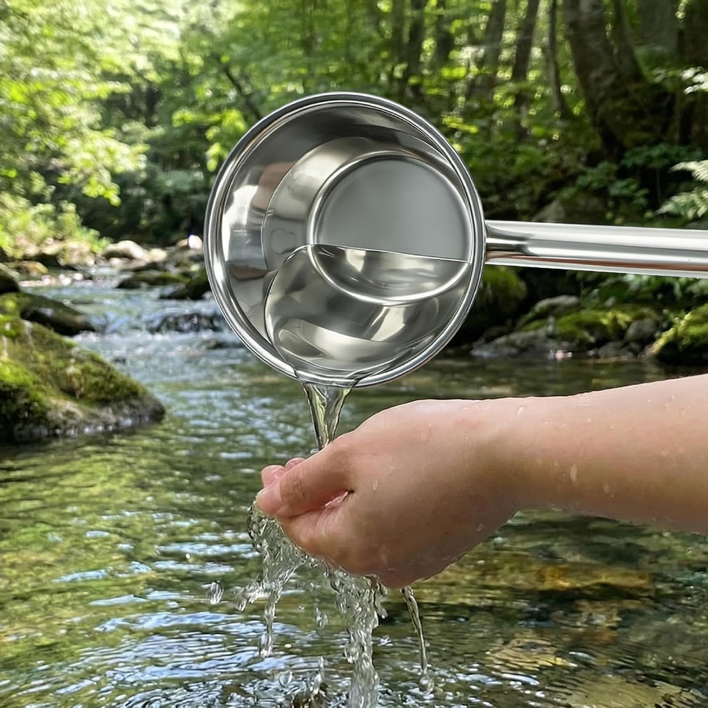 2 Pack Stainless Steel Water Ladle, 13.5" Metal Long Handle Water Dipper for Bath Rinse, Hair Washing Spoon Garden Watering Scoop for Bathroom Kitchen