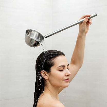 2 Pack Stainless Steel Water Ladle, 13.5" Metal Long Handle Water Dipper for Bath Rinse, Hair Washing Spoon Garden Watering Scoop for Bathroom Kitchen