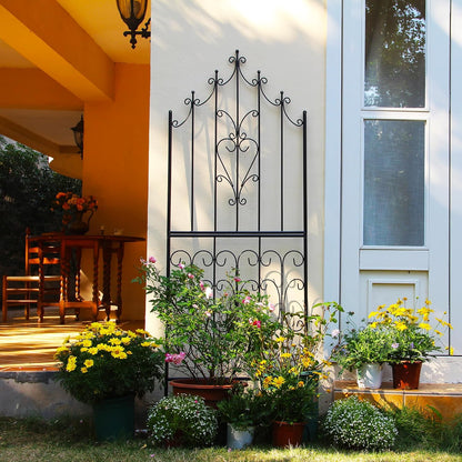 Garden Trellis for Climbing Plants 70.8" H x 25.6" W Metal Premium Quality Material Rust-Resistant Climbing Frame Stylish Garden Addition Outdoor Roses Vine Ivy Clematis Trellises Black