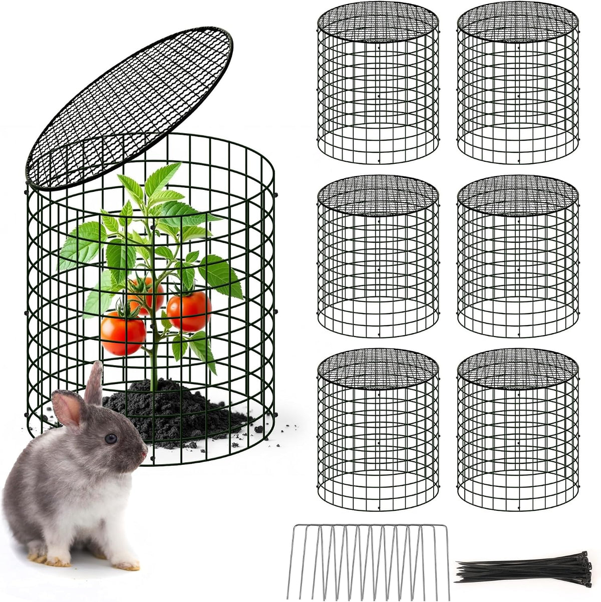4 Sets of DIY Metal Plant Protectors from Deer, Garden Fencing Animal Barrier Size 11.8 * 12.9 inches, Mesh Plant Cage Chicken Wire Cloche for Plants with Stakes and Nylon Cables