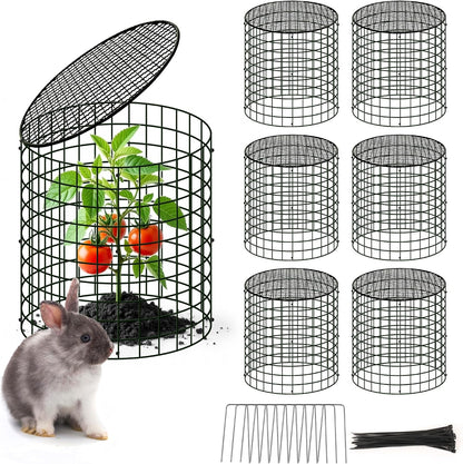 4 Sets of DIY Metal Plant Protectors from Deer, Garden Fencing Animal Barrier Size 11.8 * 12.9 inches, Mesh Plant Cage Chicken Wire Cloche for Plants with Stakes and Nylon Cables