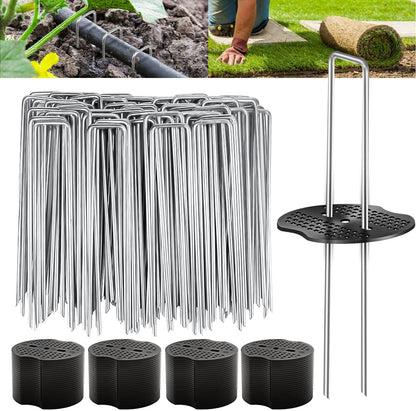 200PCS Garden Stakes Landscape Staples Set with Gasket, 11 Gauge