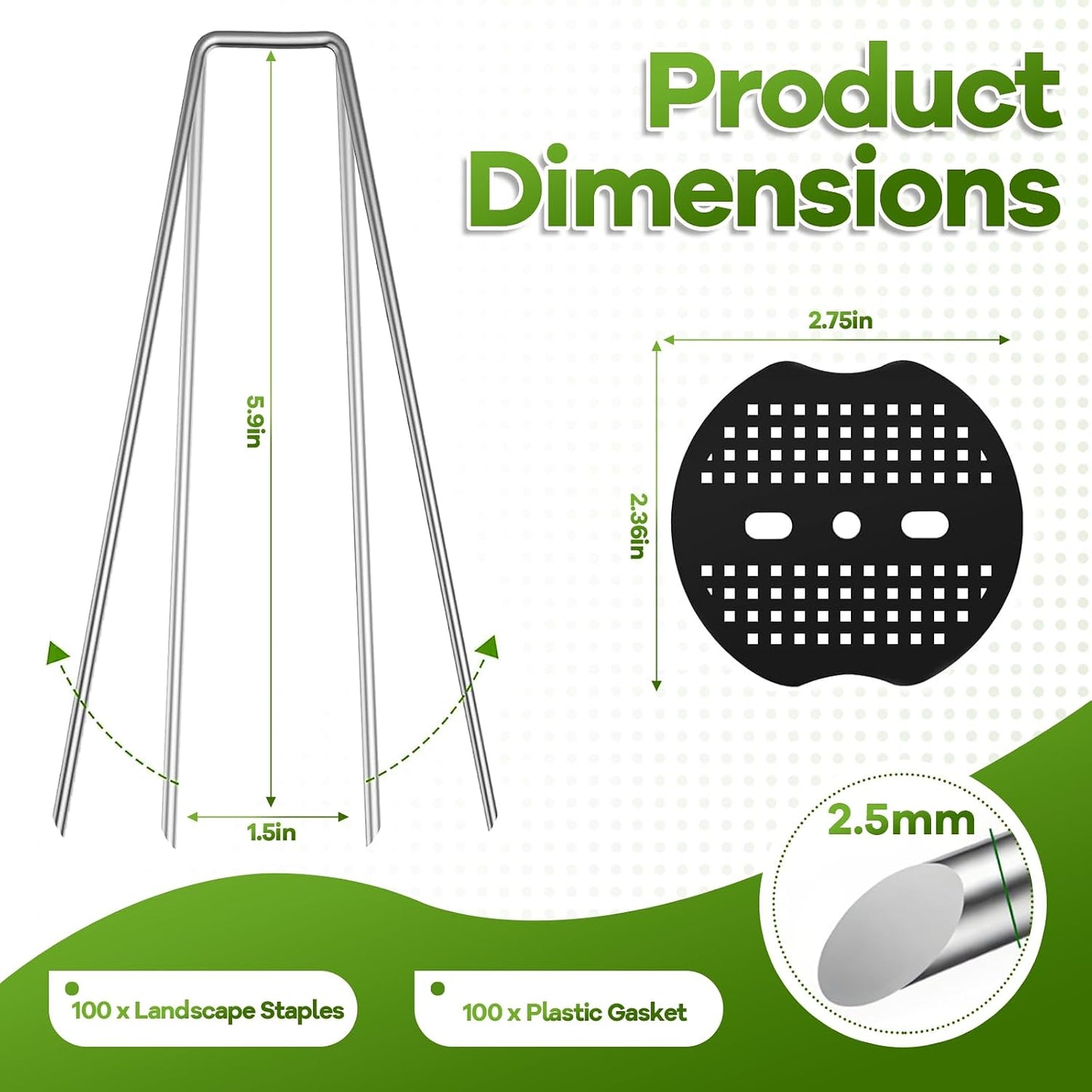 200PCS Garden Stakes Landscape Staples Set with Gasket, 11 Gauge