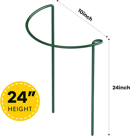 12 Pack Plant Support Stakes, 10" Wide x 16" High Half Round Metal Peony Cages and Support, Green Garden Plant Stake Plant Support Ring Border for Peony Tomato, Hydrangea, Flower Indoor Outdoor