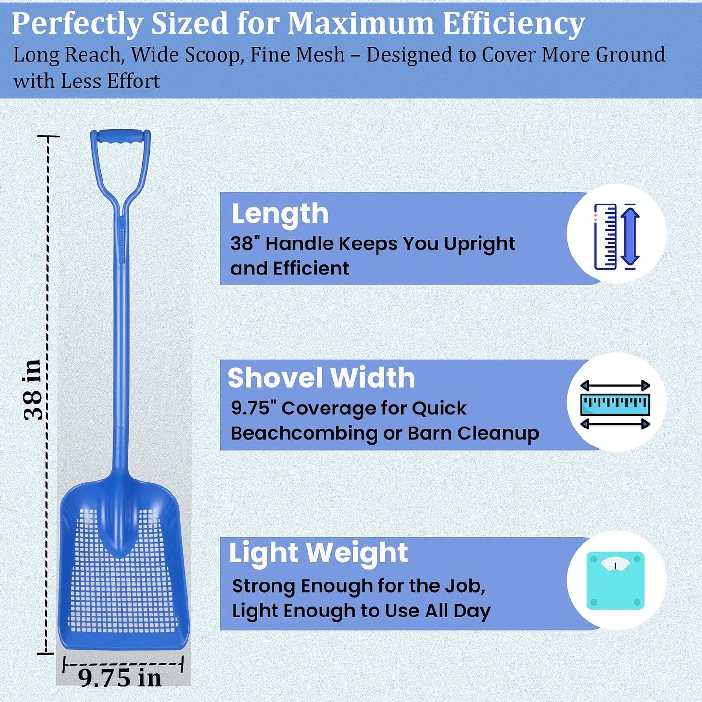 Sand Sifter for the Beach - Sifting Shovel for Shells, Shark Teeth & Sea Glass, Durable Plastic Scoop for Beachcombing and Treasure Hunting, Shell Scooper for Beach